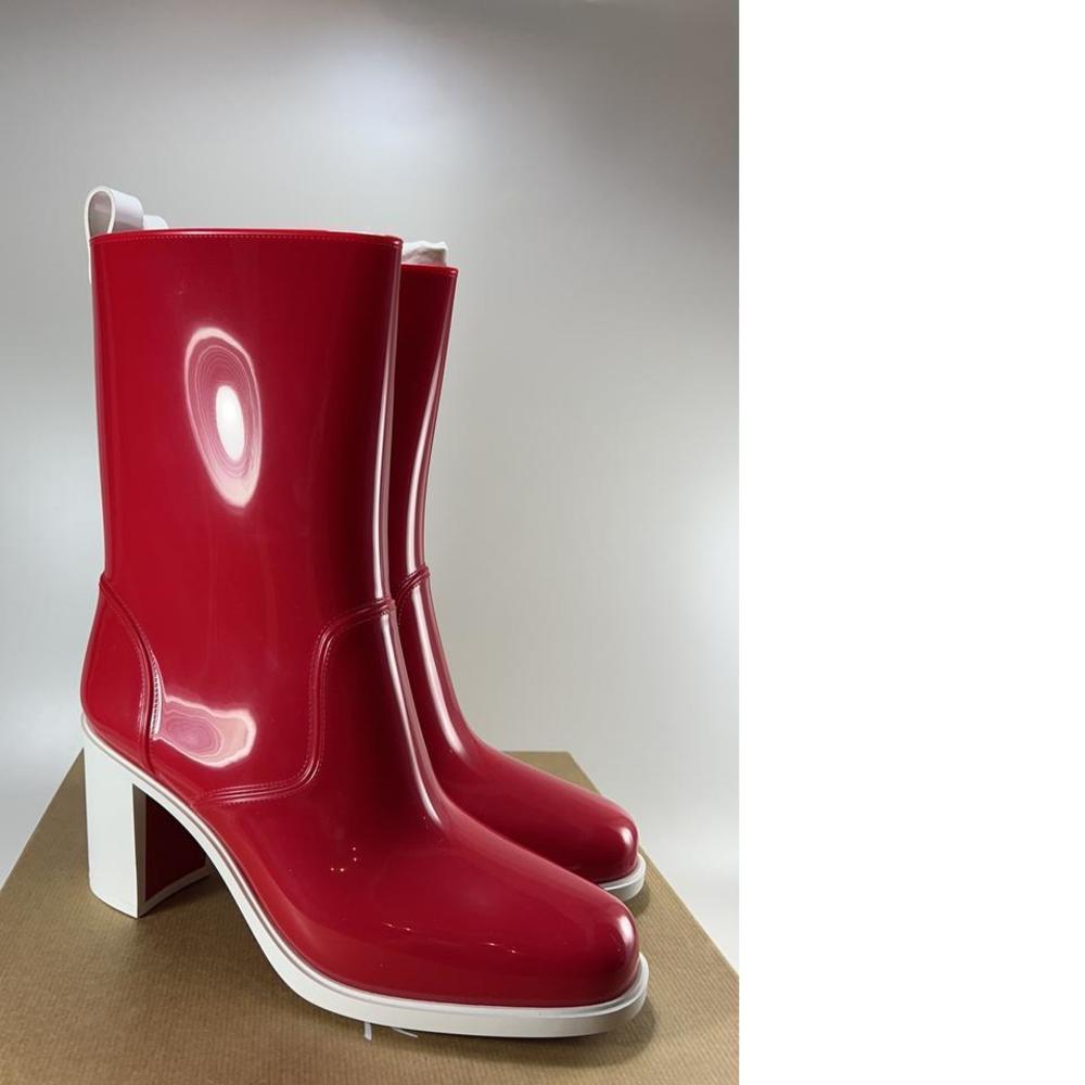 70mm Loubirain Loubi Red Rain Boots Rubber Heeled Bootie E597 - Picture 1 of 11